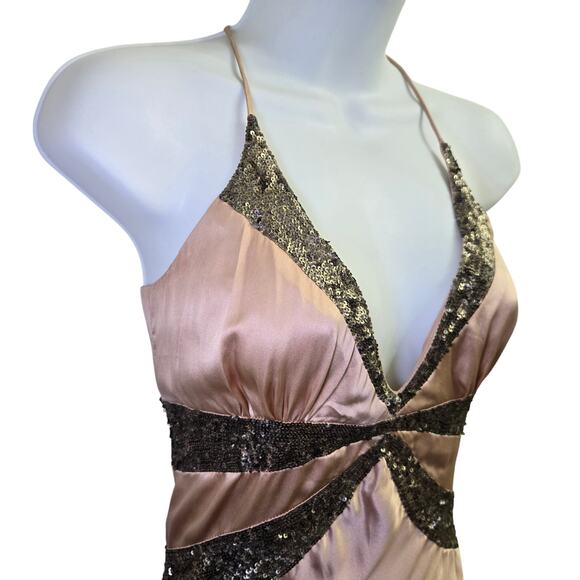 Nicole Miller Y2K Fairy Glam Silk Sequin Babydoll Bias Cut Party Maxi Dress 0 - Picture 4 of 11